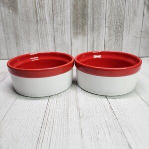 BIA Cordon Bleu Round Ramekin Souffle Dishes Bowl Red and White - Set Of 2